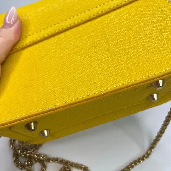 Shoulder Mini Tote Bag Purse Gold Chain Mustard Yellow Women’s #577 - Picture 10 of 12